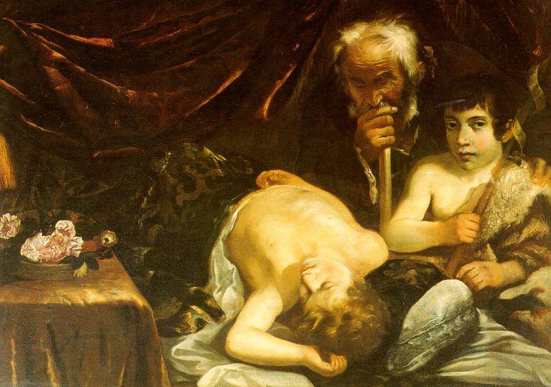 CAGNACCI, Guido Sleeping Christ with Zacharias John the Baptist Germany oil painting art